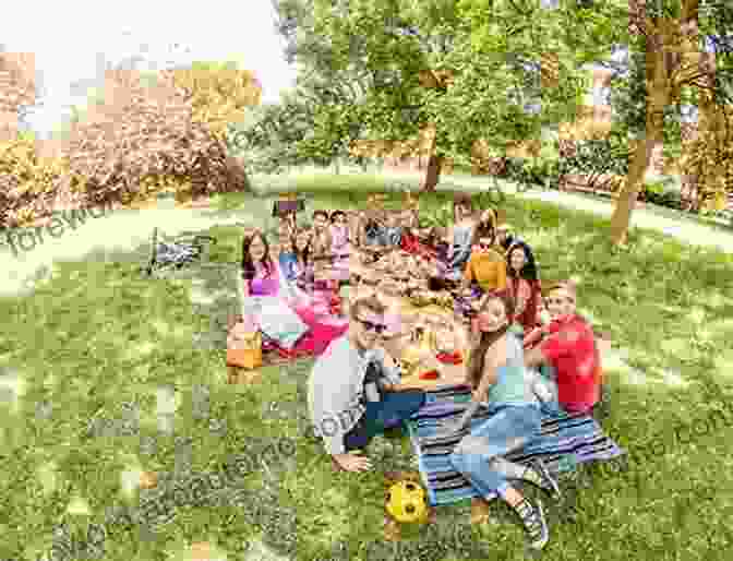 A Group Of Friends Enjoying A Picnic In A Picturesque Meadow, Surrounded By Lush Greenery And Vibrant Flowers Picnic: A Short Story Dustin Hartley